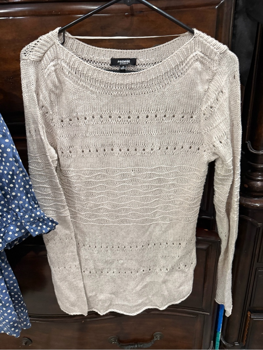 Premise Cream Off-the-Shoulder Openwork Knit Sweater